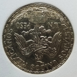 1911 Mexico Un Peso - Long Ray - AU Rev